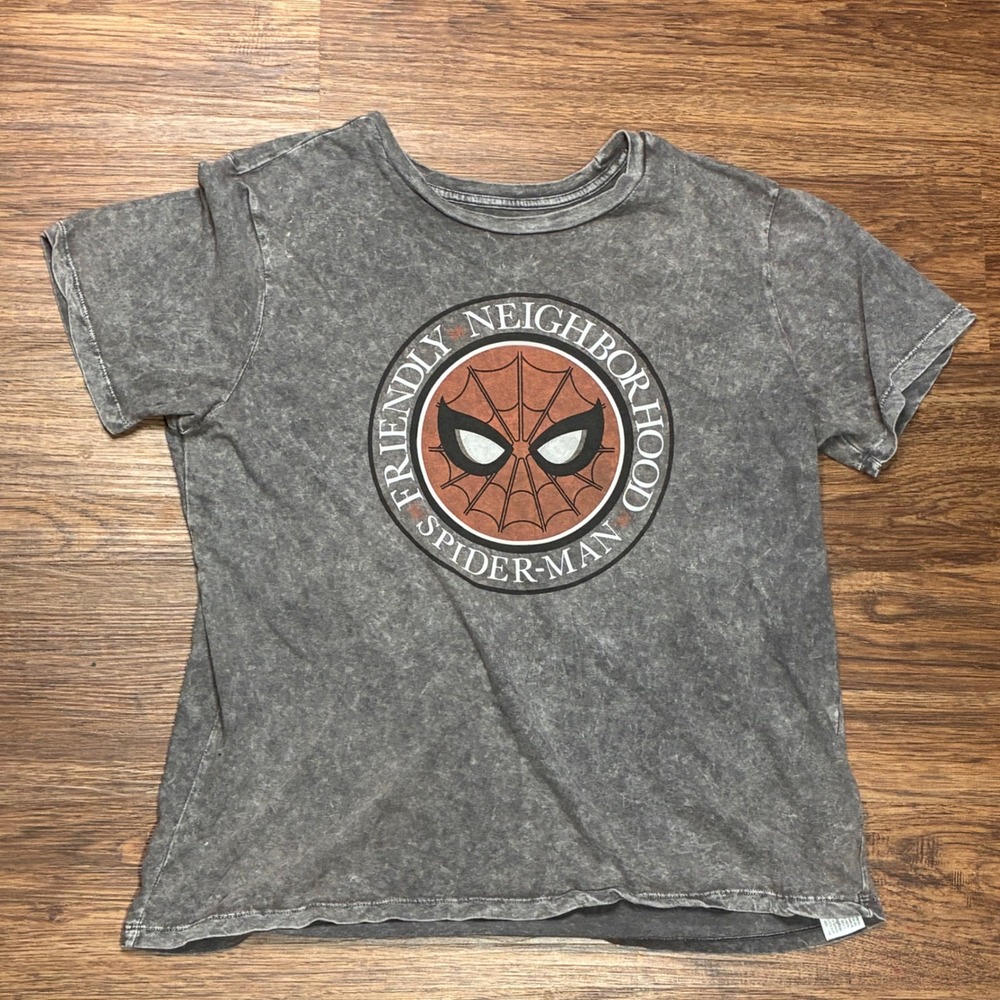 Disney Marvel Spider-Man Friendly Neighborhood Acid Wash T-Shirt Men's L Gray